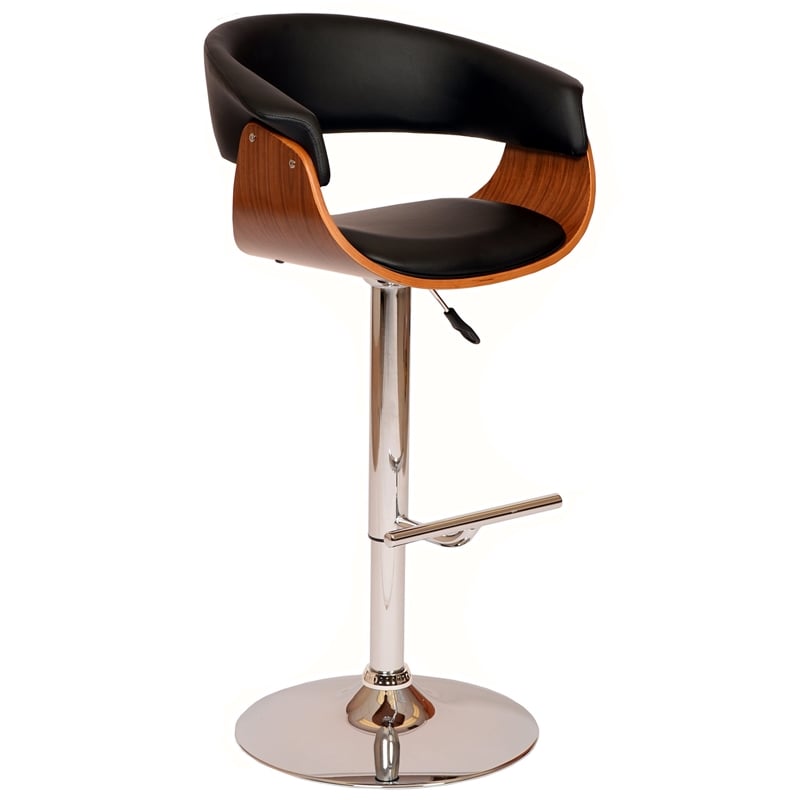 Armen Living Paris Modern Adjustable Wood Swivel Barstool in Black