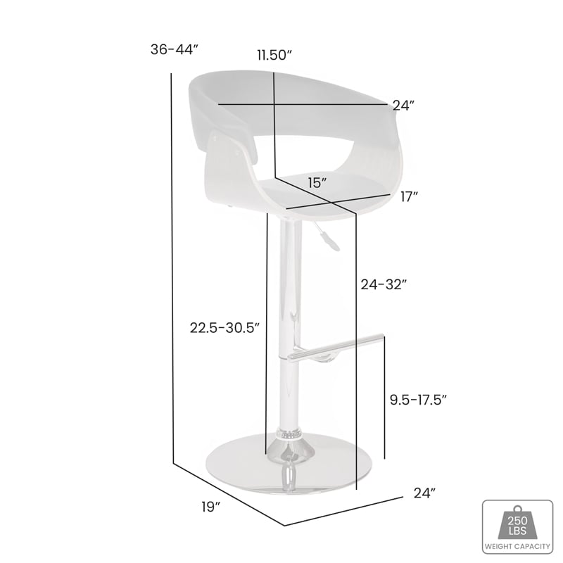 Armen Living Paris Modern Adjustable Wood Swivel Barstool in Black
