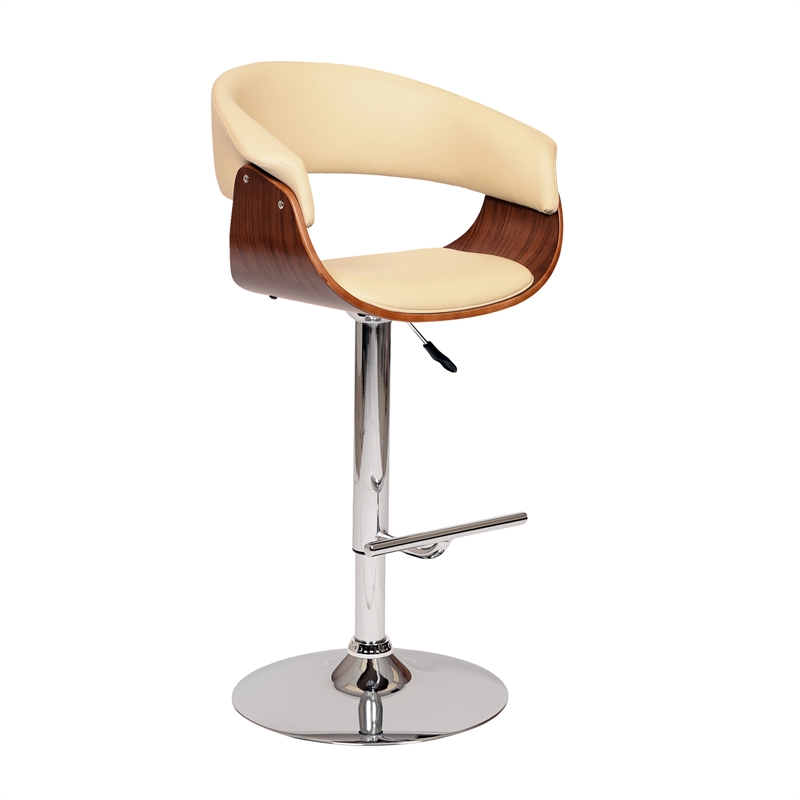 Armen Living Paris Modern Polyurethane Swivel Bar Stool in Cream and walnut
