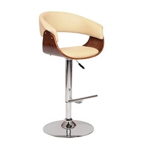 Armen Living Paris Modern Polyurethane Swivel Bar Stool in Cream and walnut
