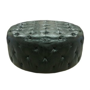 Armen Living Victoria Leather Ottoman in Midnight Black