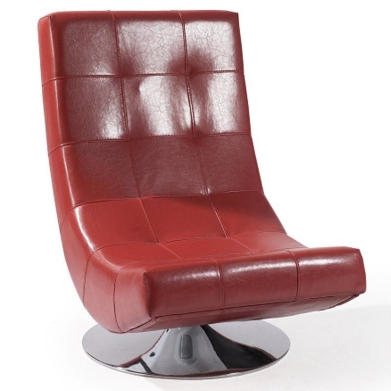 Armen Living Mario Leather Swivel Accent Chair in Red