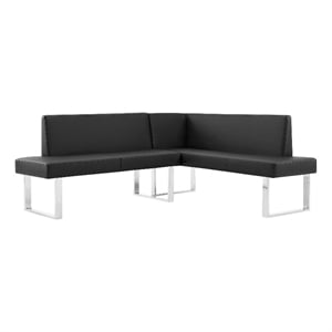 Armen Living Amanda Modern Fabric Sectional Sofa in Black and chrome base