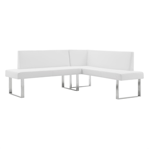 Armen Living Amanda Modern Fabric Sectional Sofa in White and chrome base