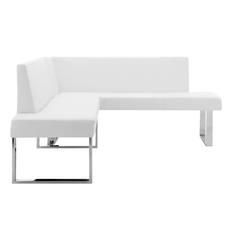 Armen Living Amanda Modern Fabric Sectional Sofa in White and chrome base