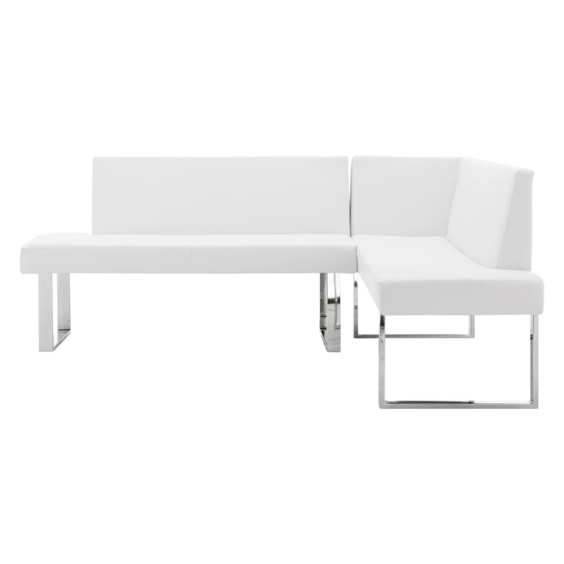 Armen Living Amanda Modern Fabric Sectional Sofa in White and chrome base
