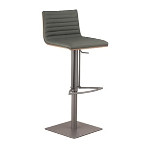 Armen Living Cafe 32&quot Contemporary Faux Leather & Metal Bar Stool in Gray