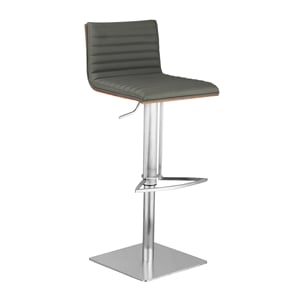 Armen Living Cafe 32&quot Faux Leather & Metal Barstool in Gray/Stainless Steel