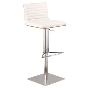 Armen Living Cafe 32&quot Contemporary Faux Leather/Metal Bar Stool in White/Chrome