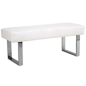 Armen Living Amanda Modern Vinyl & Metal Living Room Bench in White/Silver