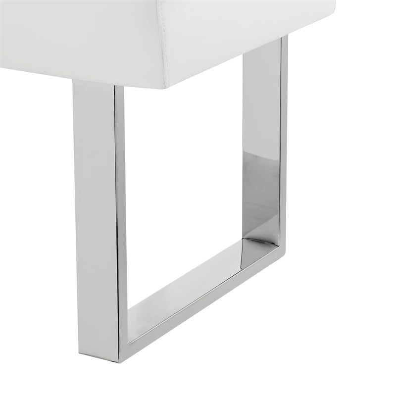 Armen Living Amanda Modern Vinyl & Metal Living Room Bench in White/Silver
