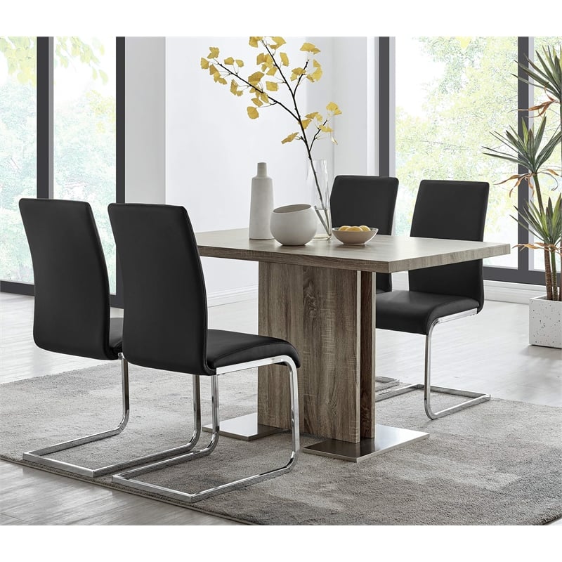 Armen Living Amanda Modern Vinyl & Metal Dining Chair in Black (Set of 2)