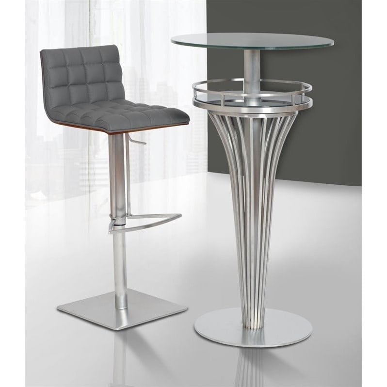 Armen Living Oslo Adjustable Stainless Steel Swivel Bar Stool in Gray