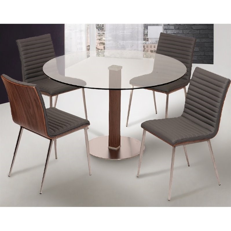 Armen Living Cafe Upholstered Modern Faux Leather Dining Chair in Gray