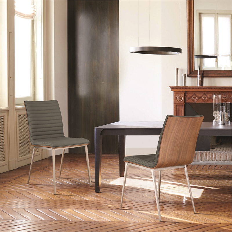 Armen Living Cafe Upholstered Modern Faux Leather Dining Chair in Gray