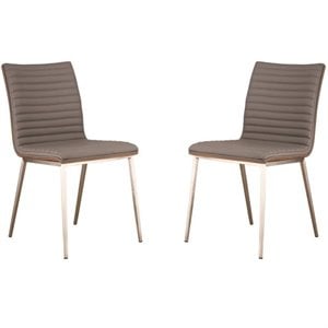 Armen Living Cafe Upholstered Modern Faux Leather Dining Chair in Gray