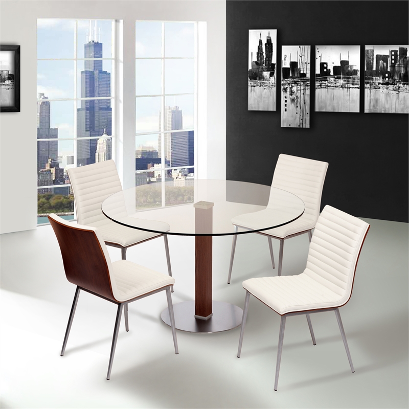 Armen Living Cafe Upholstered Modern Faux Leather Dining Chair in White