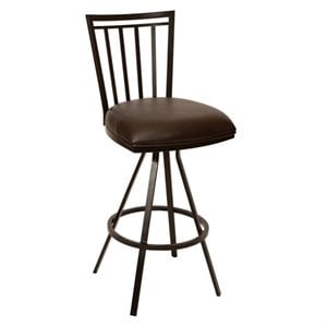Armen Living Aidan 30&quot Faux Leather & Metal Swivel Bar Stool in Coffee/Black