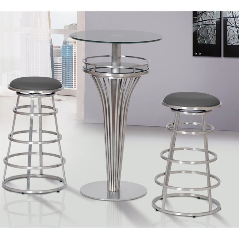 Armen Living Yukon Glass Top Round Bar Table in Gray Cymax Business