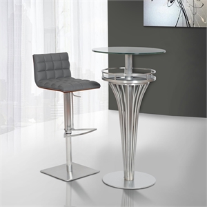 Armen Living Yukon Round Modern Metal & Glass Top Bar Table in Gray