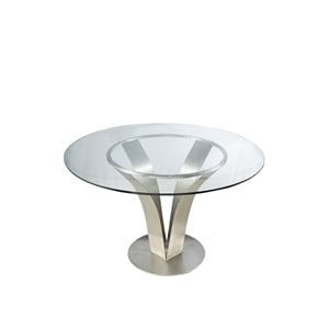 Armen Living Cleo 48&quot Round Glass & Metal Dining Table in Stainless Steel/Clear