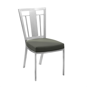 Armen Living Cleo Upholstered Modern Faux Leather & Steel Dining Chair in Gray