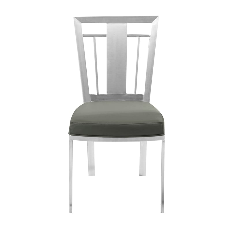 Armen Living Cleo Upholstered Modern Faux Leather & Steel Dining Chair in Gray
