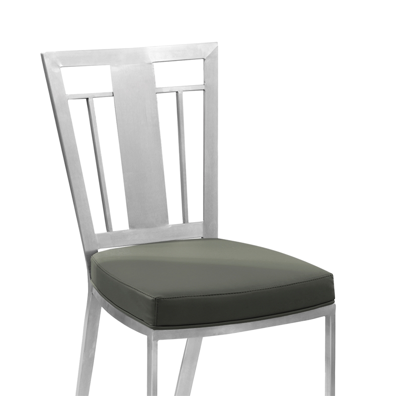 Armen Living Cleo Upholstered Modern Faux Leather & Steel Dining Chair in Gray