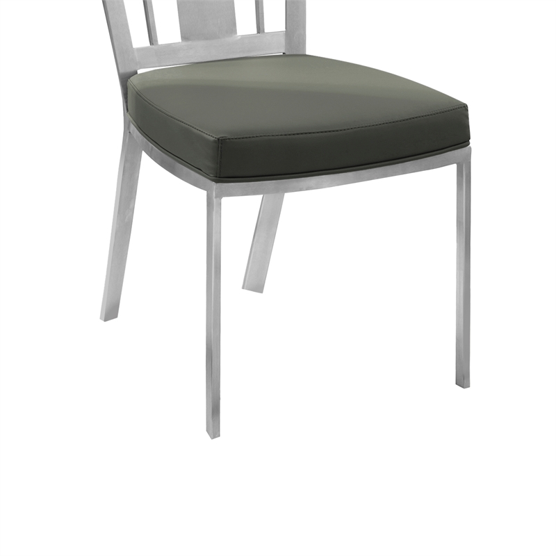 Armen Living Cleo Upholstered Modern Faux Leather & Steel Dining Chair in Gray
