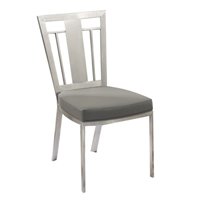 Armen Living LCFUSIWH Fusion Dining Chair Set of 2 in White Faux Leather and Brushed Stainless Steel Finish
