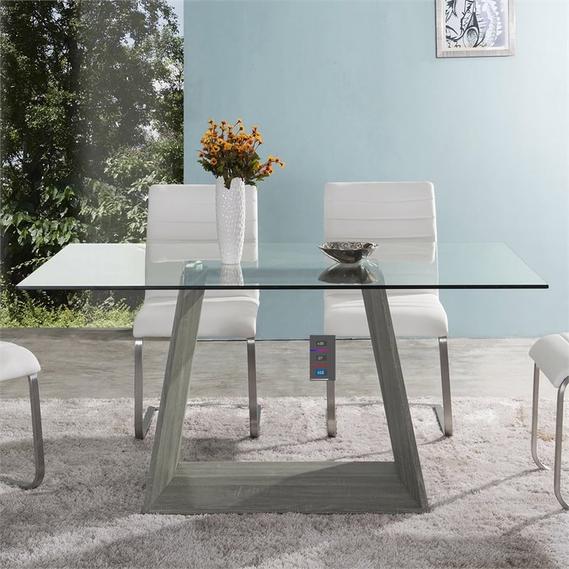 Armen Living Bravo Contemporary Glass & Wood Dining Table in Brown/Clear