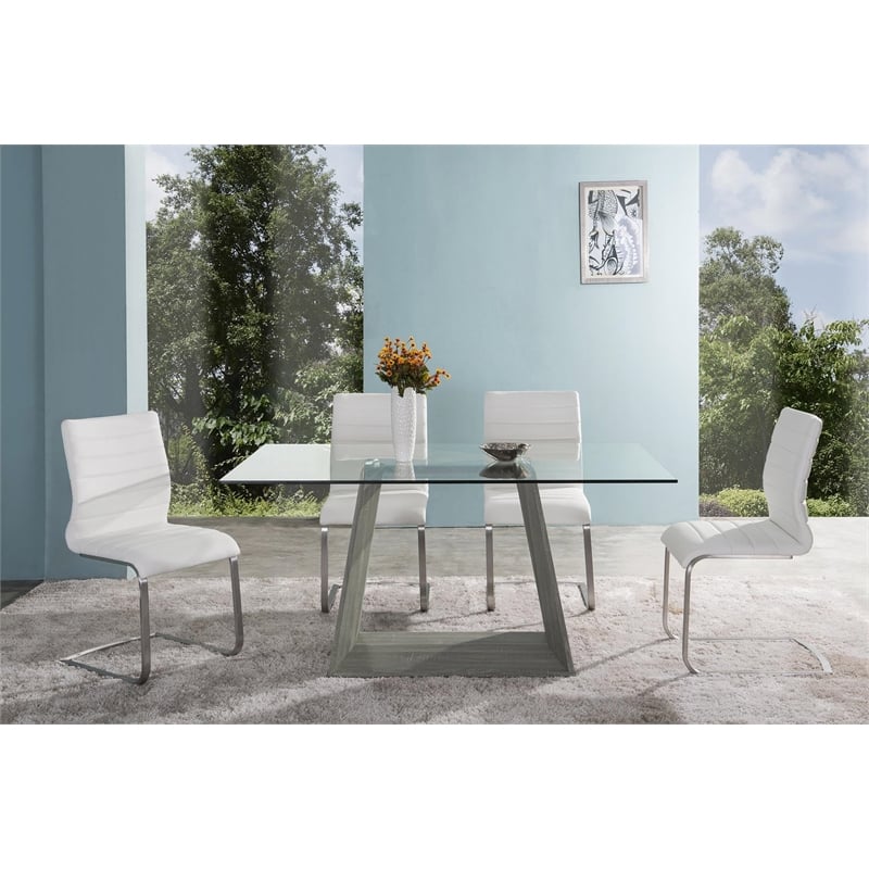 Armen Living Bravo Contemporary Glass & Wood Dining Table in Brown/Clear