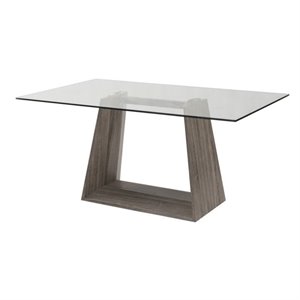 armen living bravo glass top rectangular dining table in dark sonoma