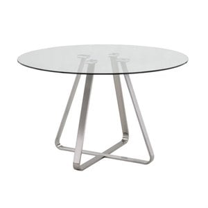 Armen Living Cameo Glass Top Round Dining Table in Clear/Stainless Steel