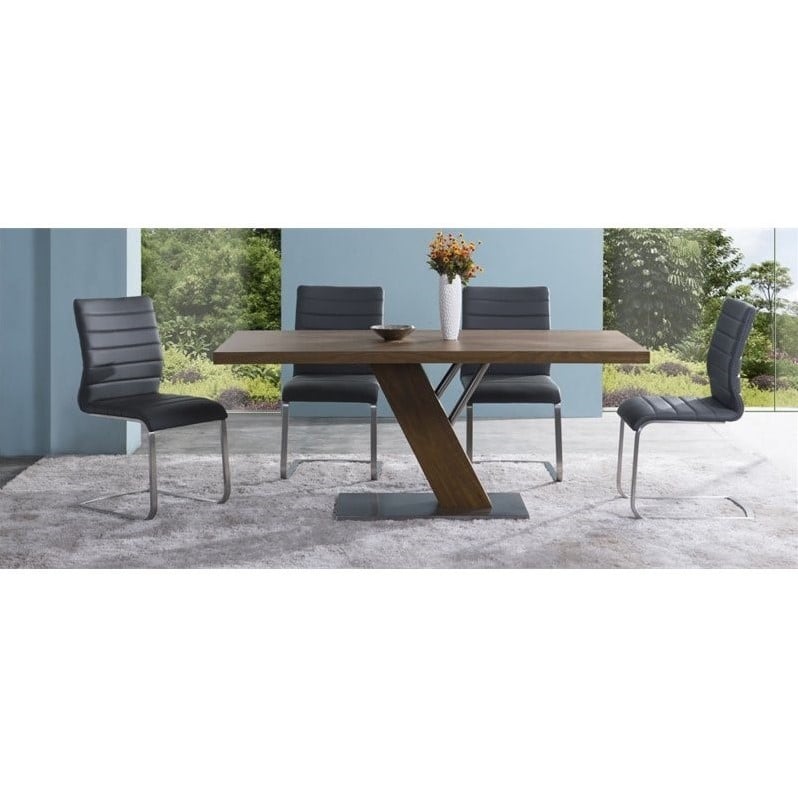 Armen Living Fusion Faux Leather & Metal Dining Chai in Gray/Stainless Steel