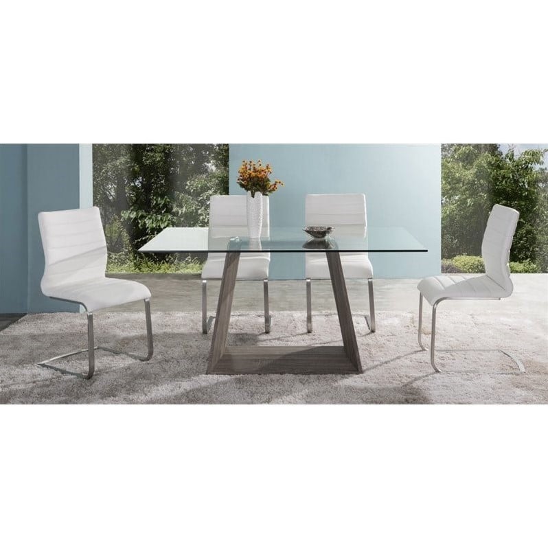 Armen Living Fusion Modern Faux Leather Dining Chai in White