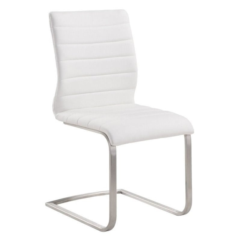 Armen Living Fusion Modern Faux Leather Dining Chai in White