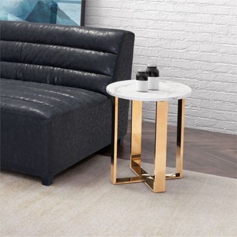 Zuo Atlas Faux Marble Top End Table In Stone And Gold Zuo Atlas Faux Marble Top End Table In Stone And Gold