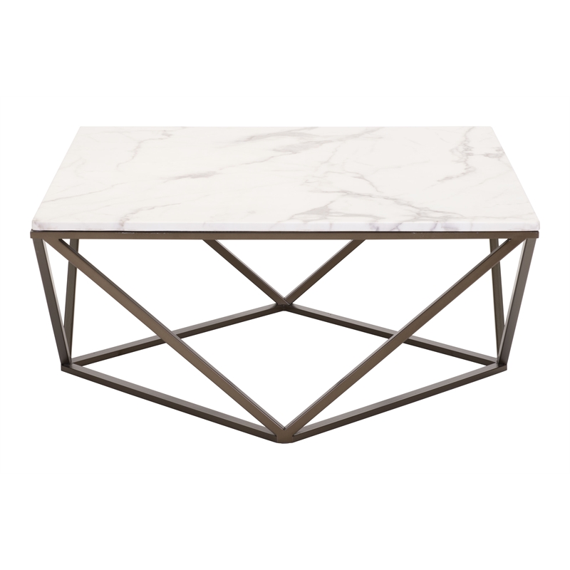 ZUO Tintern Faux Marble Top Coffee Table in White/Bronze