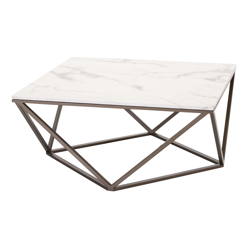 ZUO Tintern Faux Marble Top Coffee Table in White/Bronze