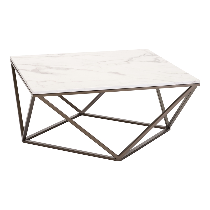 ZUO Tintern Faux Marble Top Coffee Table in White/Bronze
