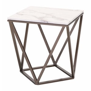 zuo tintern faux marble top end table in stone and antique brass