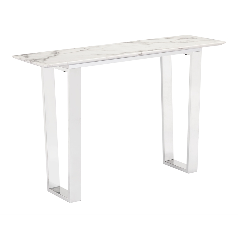 ZUO Atlas Console Table in Stone and Stainless Steel