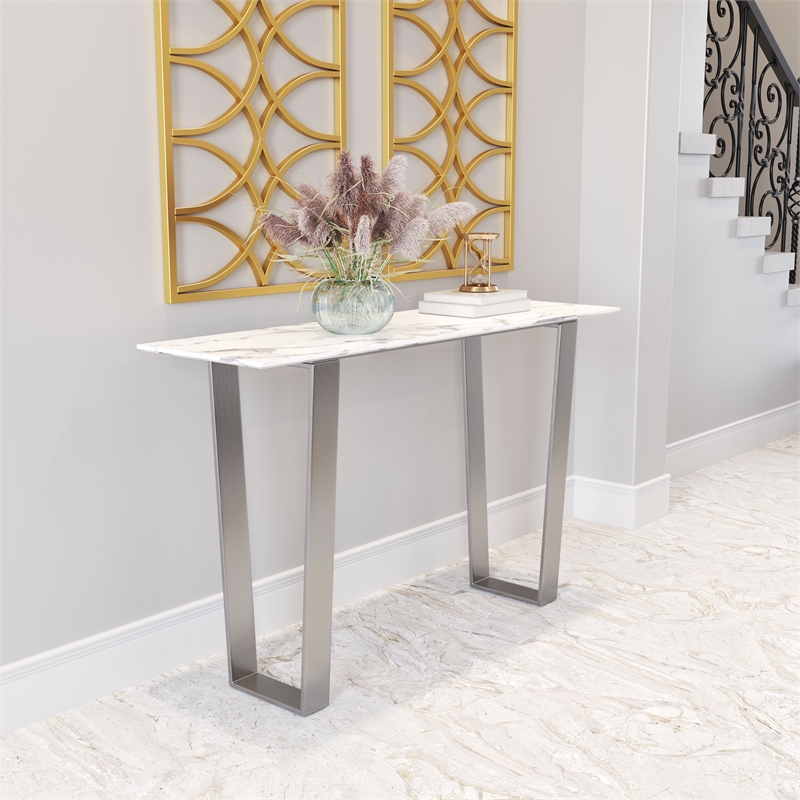 ZUO Atlas Console Table in Stone and Stainless Steel