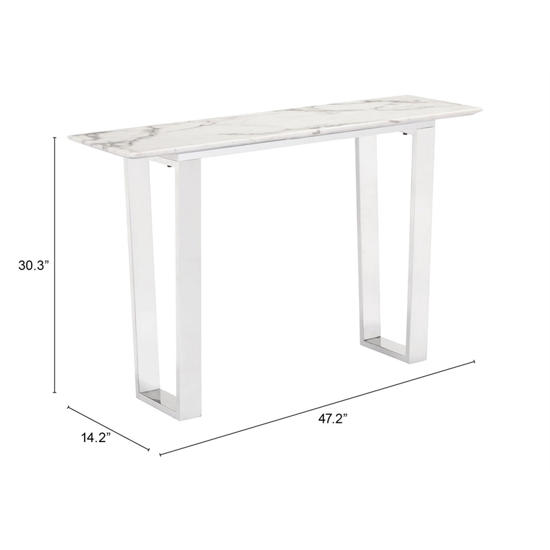 ZUO Atlas Console Table in Stone and Stainless Steel