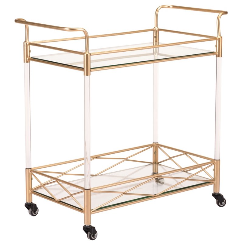 Zuo Mirrored Top Bar Cart In Lucite And Gold A10809 Zuo Mirrored Top Bar Cart In Lucite And