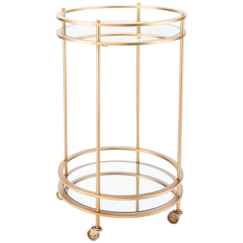 Zuo Round Mirrored Top Bar Cart In Gold A11087 Zuo Round Mirrored Top Bar Cart In Gold