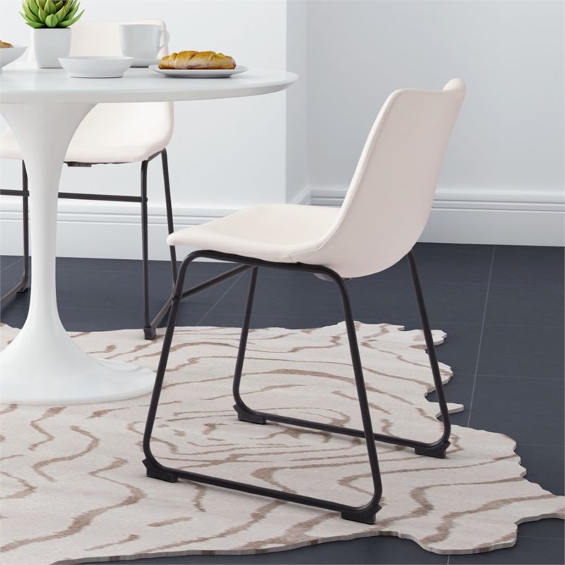 Zuo Smart Faux Leather Dining Side Chair In Distressed White 100842