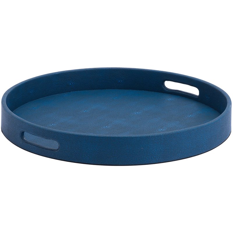 Zuo Camba 3 Piece Faux Leather Round Tray Set in Navy Blue 842896126606