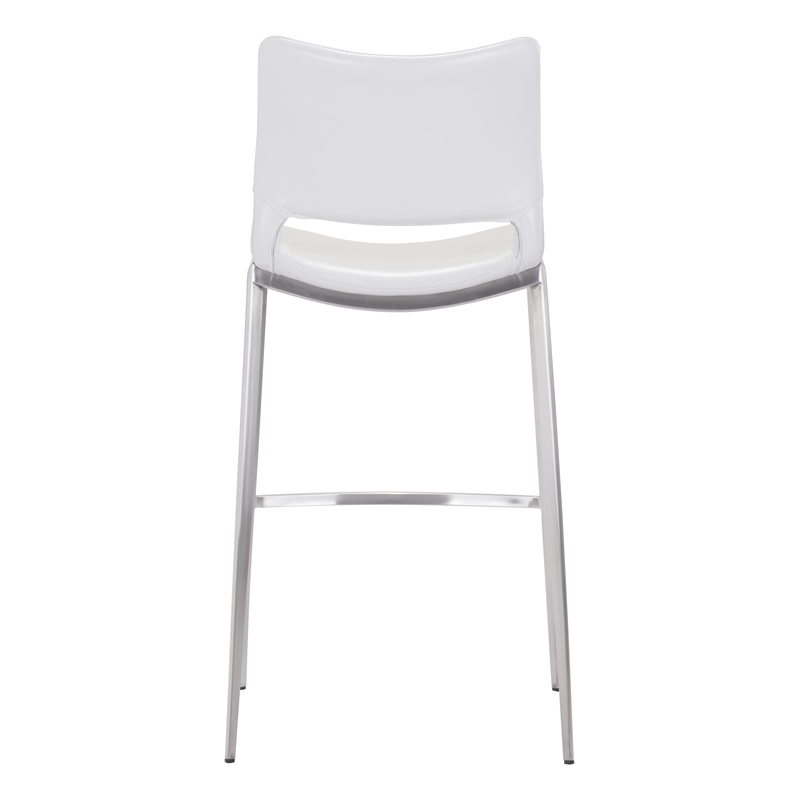 ZUO Ace Silver Faux Leather Upholstered Barstool (Set of 2) White & Silver